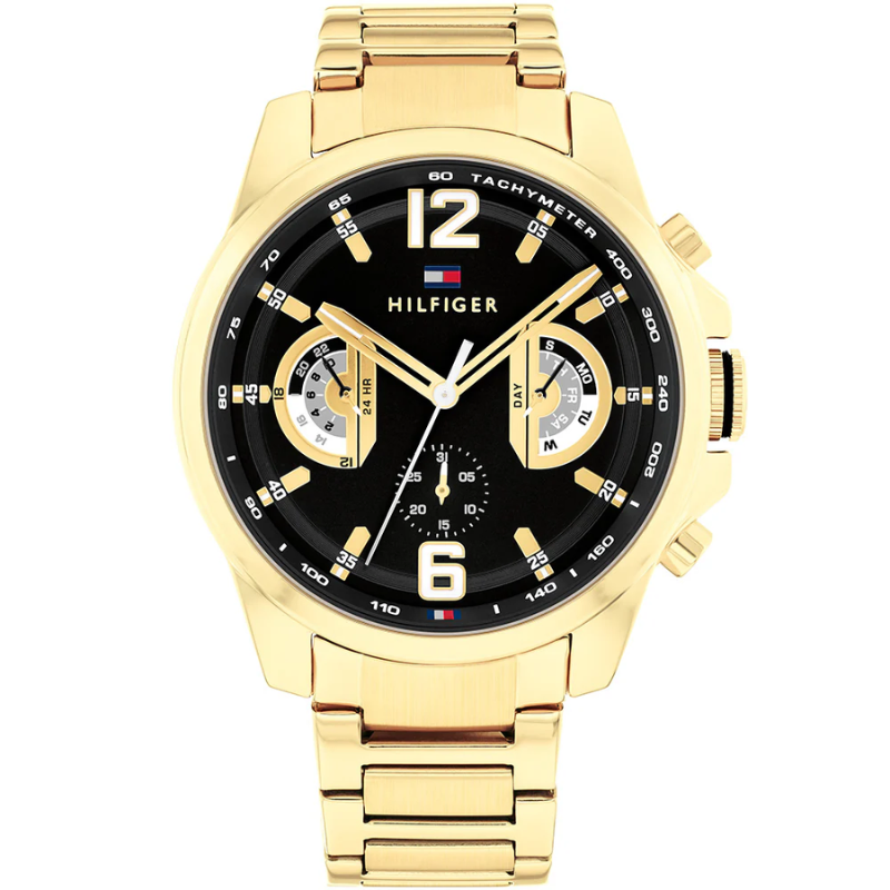 Tommy Hilfiger Gold Steel Black Dial Multi-function Men's Watch